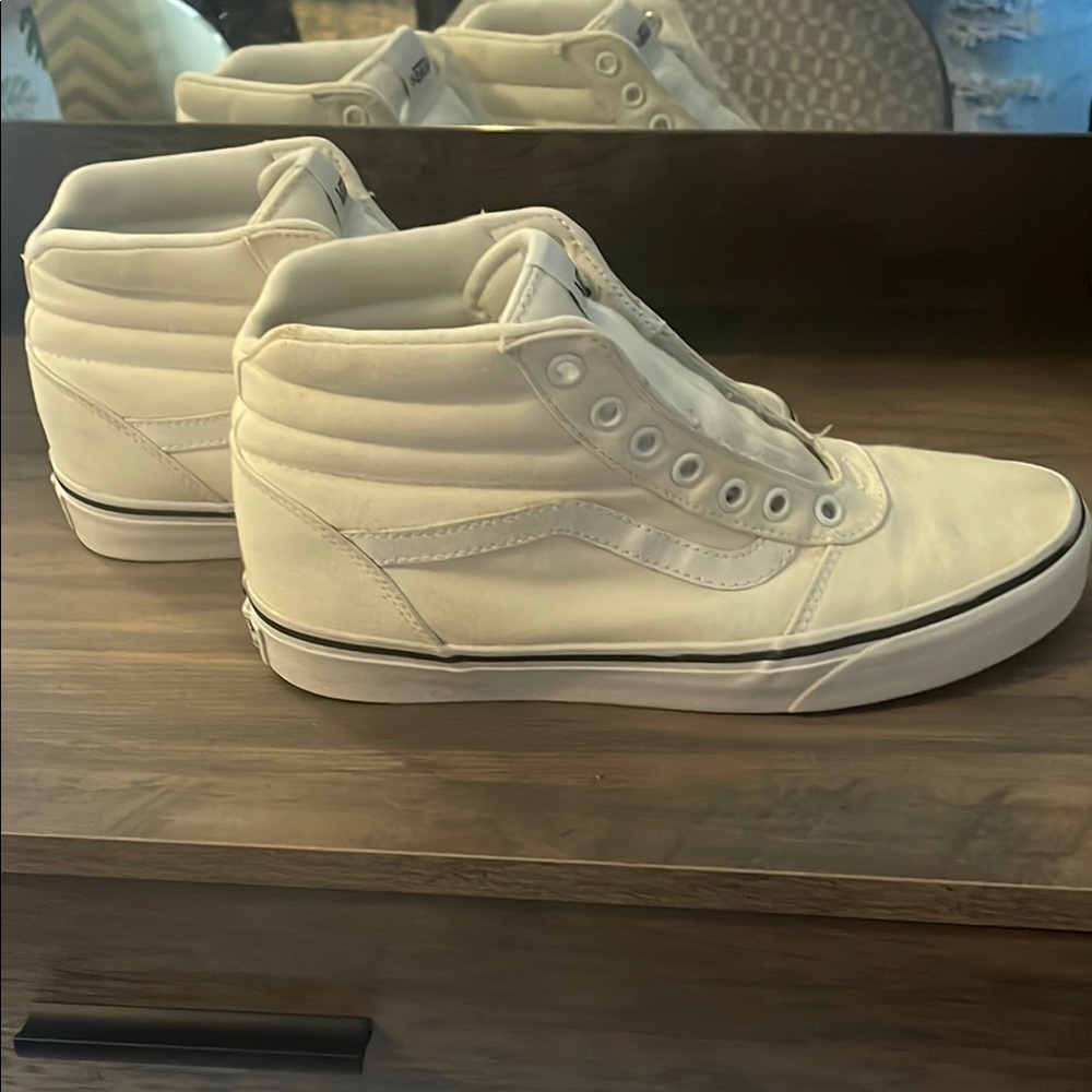 Vans White High-Top Sneakers with Signature Stripe